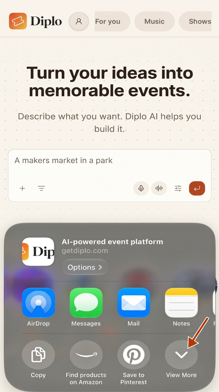 Feuille de partage iOS avec l'aperçu de Diplo