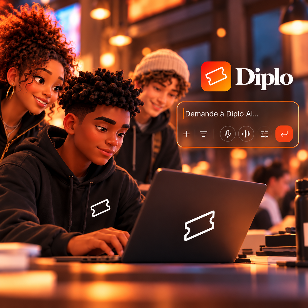 Étudiants créant un événement avec Diplo AI